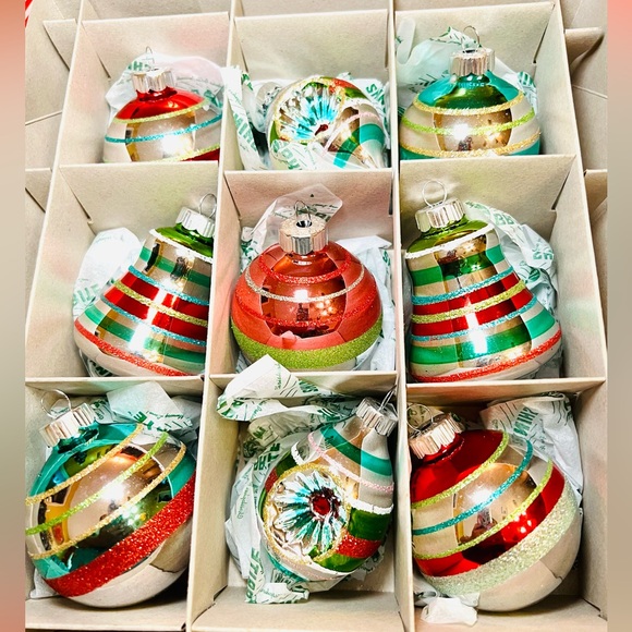 9 Radko Christmas Reflector Teardrop Bell Ball Glass Ornaments Glitter Stripes - Picture 2 of 13
